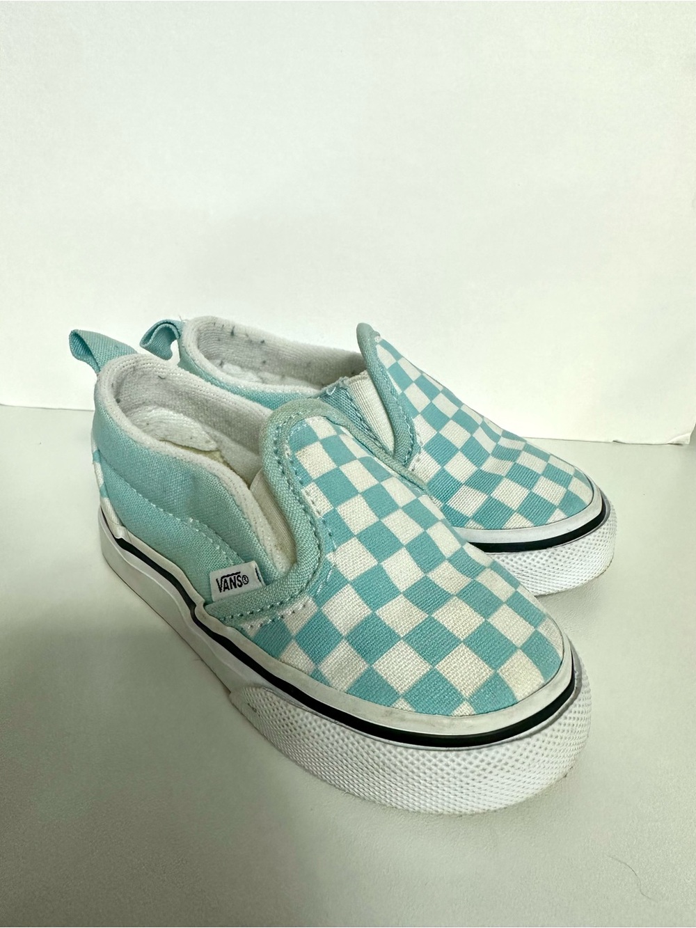 Sky blue slip on vans checkerboard toddler 5